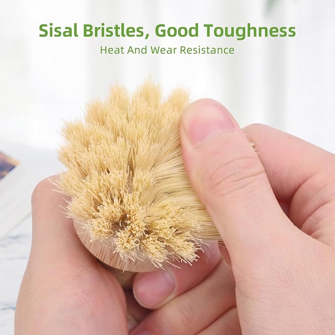 6 Packs Bamboo Scrub Brush - Soft Bristle Natural Dish Brush Compostable Bamboo Dish Scrubber for Dishes Pans Grills and Stoves