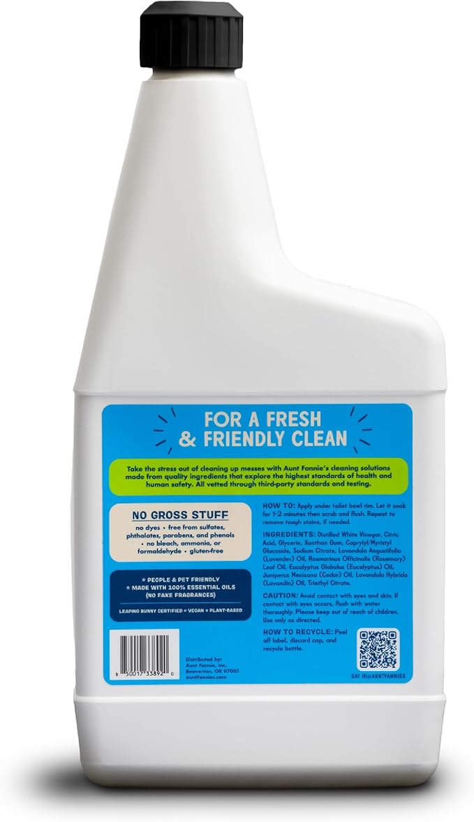 Aunt Fannie's Toilet Bowl Cleaner, Bleach-Free Cleaner Powered by Vinegar, Freshens and Removes Stains, Eucalyptus Scent, 24 fl oz, Pack of 1