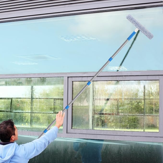 Mitclear 77'' Long Squeegee Window Cleaner Tool for Outdoor High Windows | Professional Window Cleaning Kit with Extension Poles for Indoor Outdoor Windows Car Windshield Solar Panel