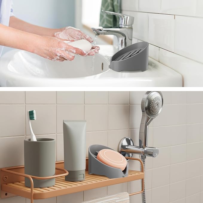NiHome Silicone Sponge Holder for Kitchen Sink, Fits Scrub Daddy Mommy | Self-Draining Dispenser Organizer Tray, Sink Caddy Countertop Fits Soaps, Scrubber, Dishwasher Safe, Includes Brush,Dark Gray