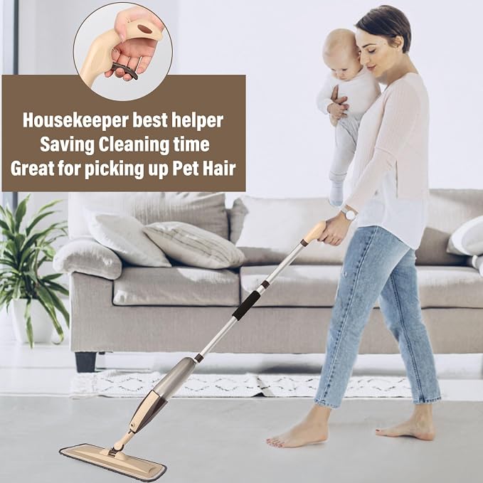 Wet Spray Mop for Floor Cleaning with 14 oz Bottle & 3 Microfiber Pads | Refillable bottle, washable pads, dry/wet use for home or commercial cleaning on hardwood, laminate, wood & ceramic floors