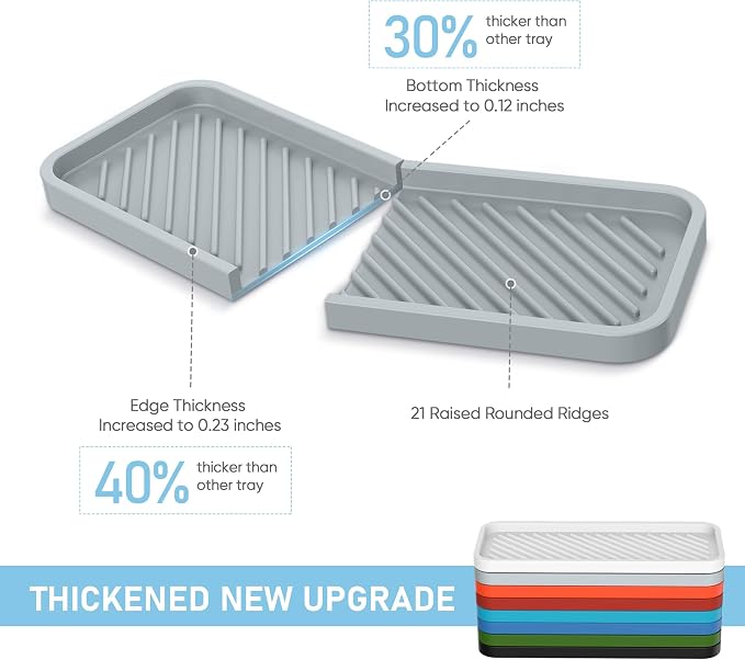 EG-SIPRO Kitchen Sink Organizer Tray,2 Pack Silicone Sponge Holder for Kitchen Sink Bathroom Counter Tray Silicone Soap Tray Holder for Soap dispenser Bottle