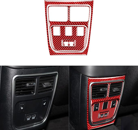 Trim Rear Air Outlet Fit for Dodge Charger/Chrysler 300 2011-2023 | Real Carbon Fiber | Accessories | Trim Rear Air Outlet Vent Surround Trim Set Stickers | Thick Overlay | Anti-scratch | Red