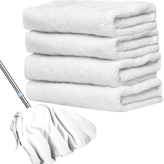 4 Pcs Extra Large Microfiber Cleaning Cloth 30 x 20 Inch Reusable Thick Cleaning Towel Washable Solid Color Microfiber Towel for Home Office Window Cars Glass (White)