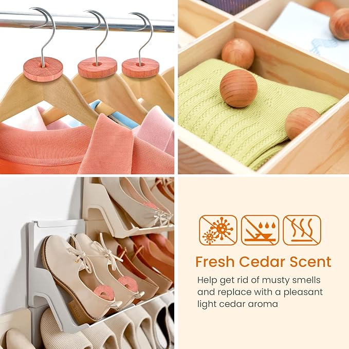 Homode Cedar Chips and Bags, Fresh Cedar Wood Rings and Sachets for Clothes and Shoes Storage, Ideal for Closets and Drawers, 40 Pack