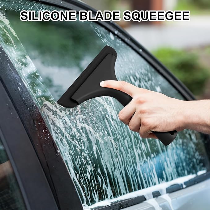SetSail Shower Squeegee for Glass Doors, Small Squeegee for Shower Glass | Mini Silicone Squeegee for Window, Glass Door, Bathroom, Mirror, Car Window, All Black
