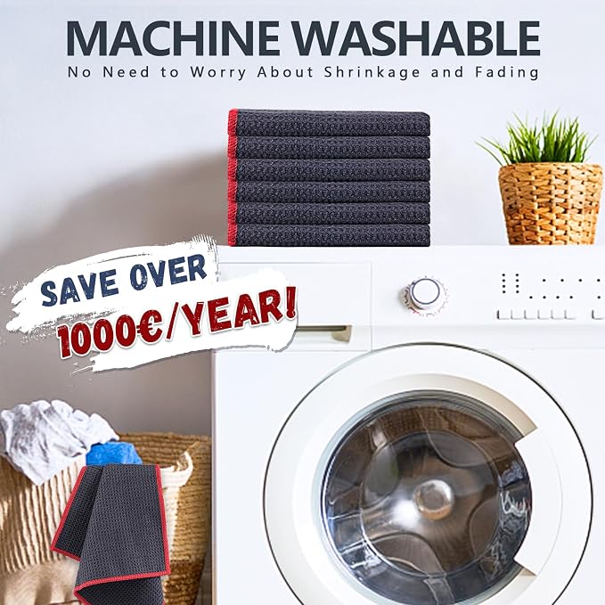 Airlab Glass Polishing Streak Free Miracle Cleaning Cloth, Grey-Red | Lint Free Microfiber Cleaning Rags for Glasses Kitchen Dish Mirrors Easy Clean, 12 x 12 Inches, Pack of 6