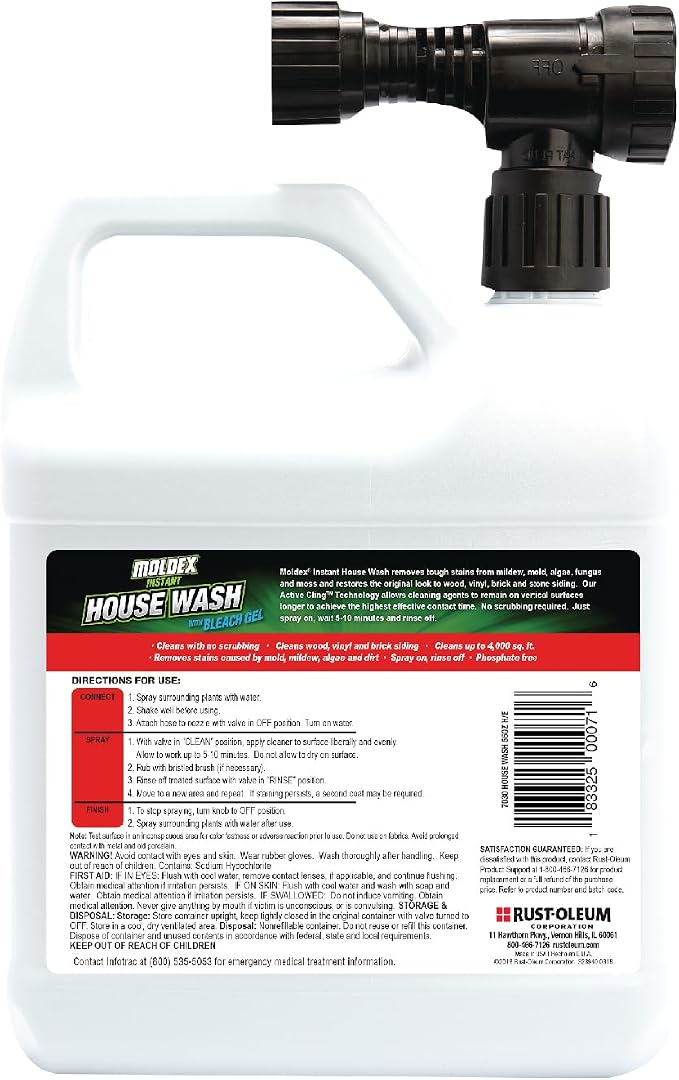 Moldex Concentrated Instant House Wash, 56 oz, Yellow | Removes stains caused by mold, mildew, algae, fungus and moss. No scrubbing. Cleans up to 4,000 sq ft