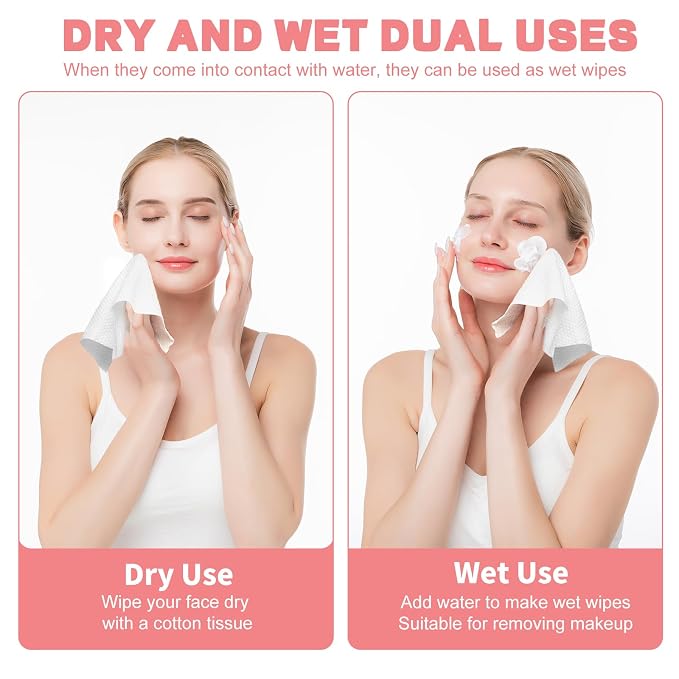100 Count Disposable Face Towel, Ultra Soft & Thick Washcloths, Biodegradable Facial Towels for Sensitive Skin, Makeup Remover Dry Wipes, Lint-Free Towelettes for Cleansing (2 Pack)