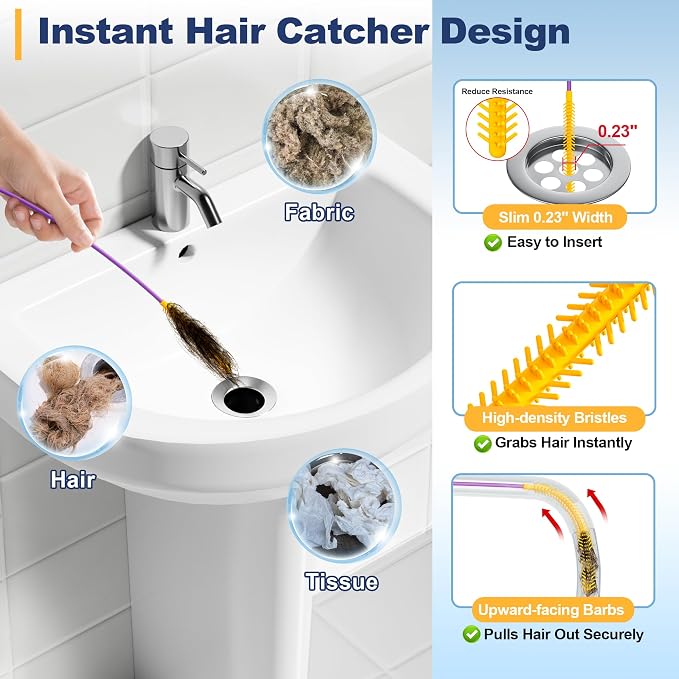 Drainsoon 35-Inch Metal Drain Snake Hair Clog Remover, Reusable Sink Snake Drain Hair Remover Tool, Flexible Break-Resistant Plumbing Snake Drain Cleaner for Shower, Bathtub, and Kitchen Sink (5 Pack)