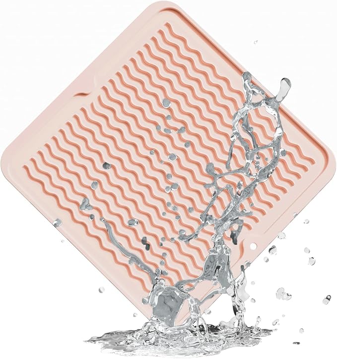 ZLR 4-in-1 Silicone Mat 12" x 12" / 305 x 306mm Square - Dish Drying Mat, Air Fryer Mat, Coffee Maker Pad & Heat Resistant Trivet (up to 450°F) - Non-Slip Food-Grade BPA-Free (Peach Pink)