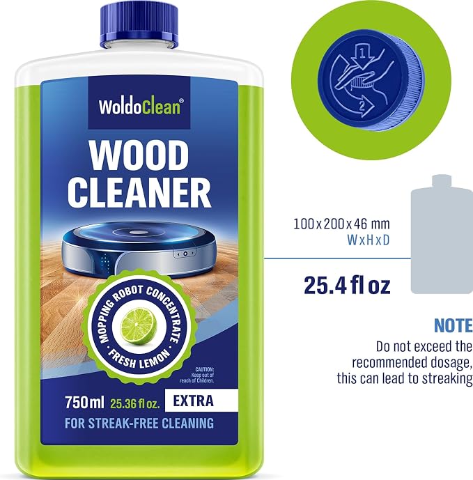 WoldoClean Wood Floor Cleaner for Robot Mops 25.36 fl.oz - pH-Neutral & Streak-Free, Compatible with Roborock, Dreame, Roomba, Tineco, Hardwood & Laminate Concentrate