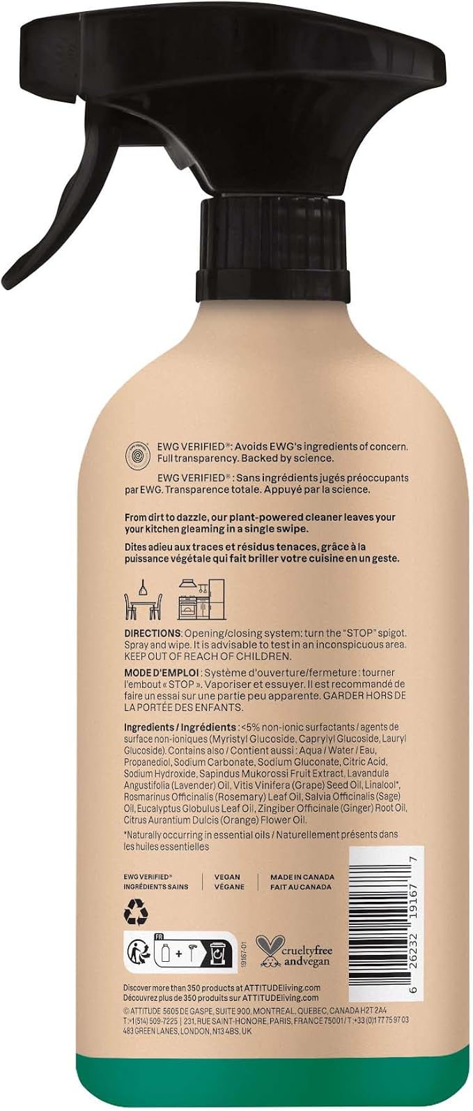 ATTITUDE Kitchen Cleaner Spray, EWG Verified, Degreaser Spray to Cut Grease & Grime, Plant-Based & Vegan, Lavender & Rosemary, 26 Fl Oz (Pack of 3)