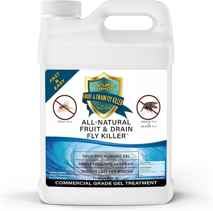 Natural Armor Drain Fly & Fruit Fly Killer - 2.5 Gallon 320oz | Commercial Drain Treatment for Indoor Drains - Eliminates Drain Flies, Fruit Flies, Gnats & Sewer Flies - Septic Safe