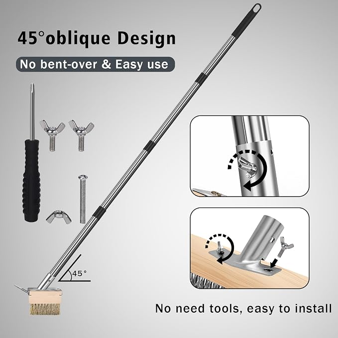 Wire Scrub Brushes with 65in Handle for Concrete Pavers Moss Remover | Heavy Duty Wire Broom, Crack Weeder Puller for Outdoor Deck Patios Walkways Floor Cleaning, Detachable Long Handle