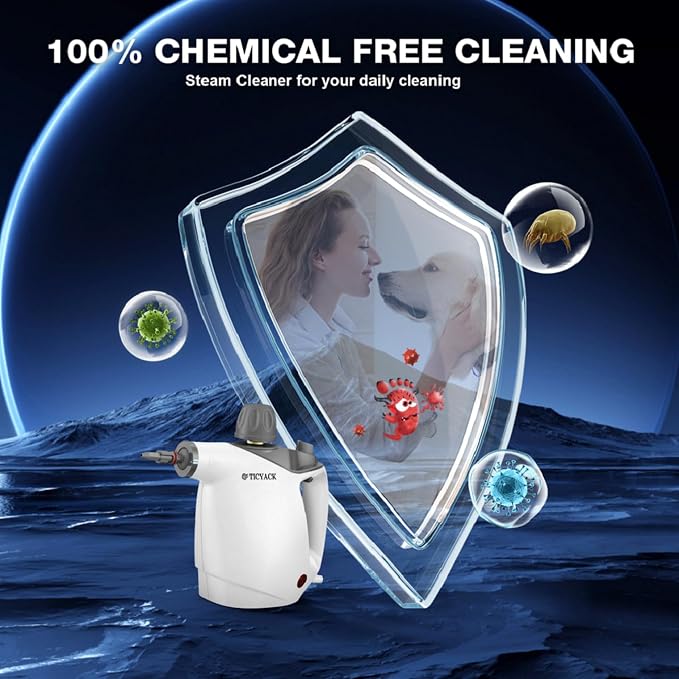 TICYACK Handheld Steam Cleaner, Steam Cleaner with 16 PCS Accessory & Safety Lock, 500ML Capacity, Multi-Surface Deep Cleaning for Home, Car, Bathroom, Grout, Floor, Window (White)