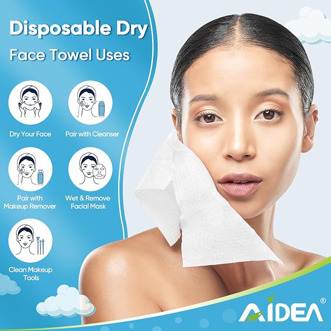 AlDEA Face Towels Disposable-600Ct, Face Towelettes for Sensitive Skin | Clean Facial Wipes for Makeup Removing, Facial Cleansing, Travel, Dry Wipes Face Cloths