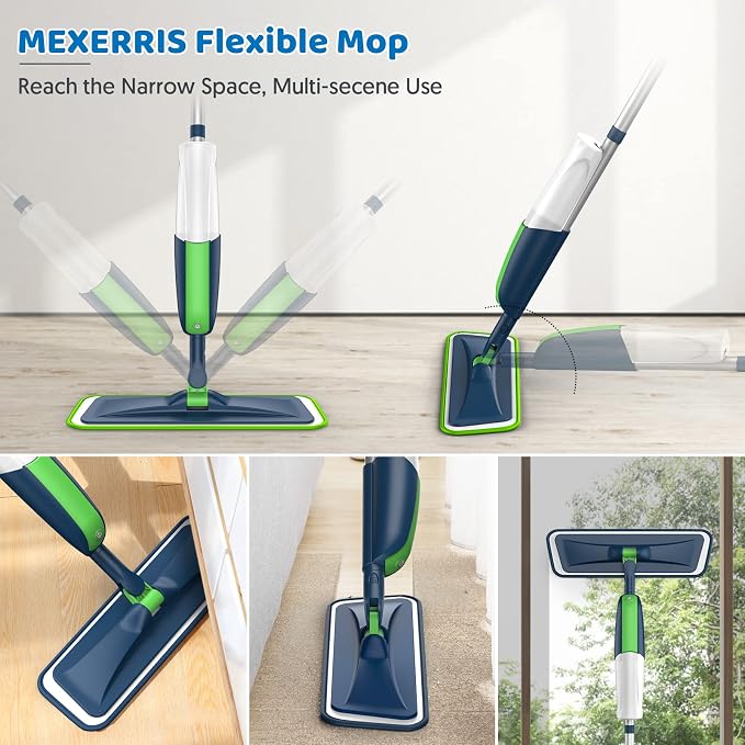 Spray Wet Mops for Floor Cleaning: Floor Mop with 2 Refillable Bottles | 5 Washable Pads for Swiffer Powermop, 360° Rotating Head, Commercial Dust Mop, for Hardwood Laminate Vinyl Wood Tiles Ceramic