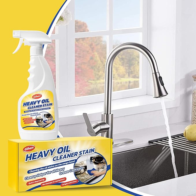 Heavy Oil Cleaner Stain - Effective Multi-Purpose Cleaner 17.6 oz, Includes Spray Bottle & Towel for Cleaning Kitchen, Oven, Stove, Range Hood, Sink