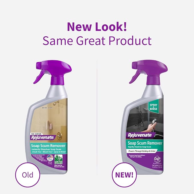 Rejuvenate Soap Scum Remover, 24 Ounces, Easily Dissolves Soap Scum Without Scrubbing | Gentle For Daily Use, Non-Bleach Formula is Safe on Glass Showers, Ceramic Tile, Chrome & More, Safe For Pets & Kids