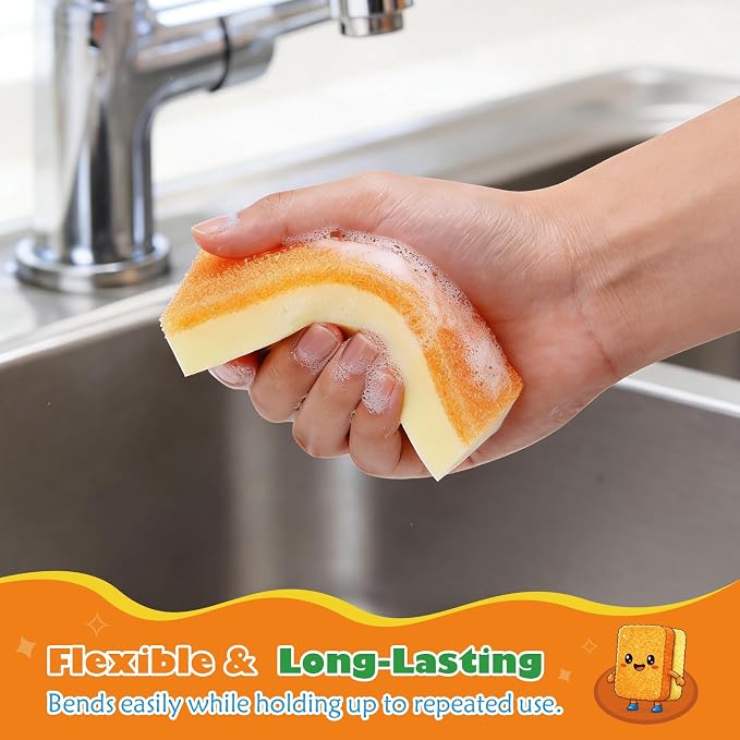 UNIMADE Scrub Sponge, Temperature Responsive Dual-Sided Cleaning Sponges, Non-Scratch Dish Sponge for Kitchen, Soft in Warm Water & Firm in Cold, 6 Pack