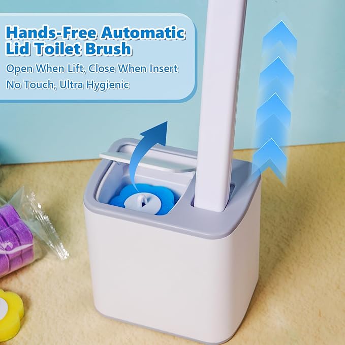 Disposable Toilet Brush Cleaning System, Disposable Toilet Cleaner Wand and Holder Set with 60 Toilet Wand Refills, Extended Handle for Toilet Bowl Cleaners, Bathtub, Bathroom Cleaning