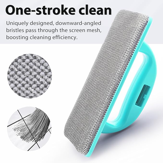 Professional Window Screen Cleaner- Large Brush Face for Door Mesh Cleaning- Detachable Mesh Screen Cleaning Tool- Wet and Dry Dual-Use (Two Brush Heads)