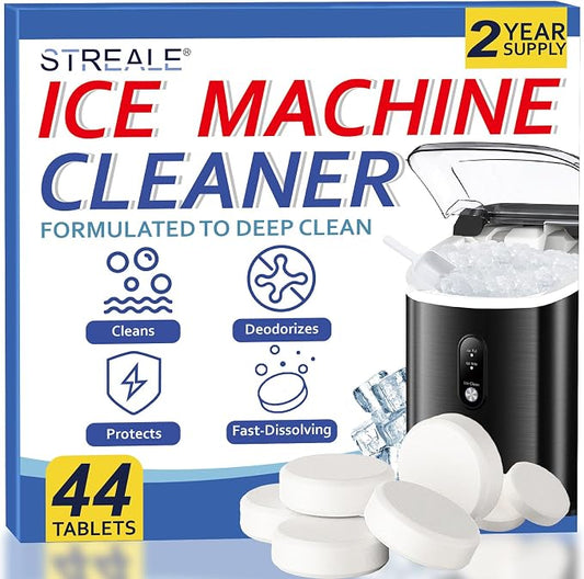 Ice Machine Cleaner Maker and Descaler -44 Ice Maker Cleaner Tablets Compatible with All Major Brands, Nickel Safe Descaler Countertop Portable Commercial Icemaker Cleaning Solution