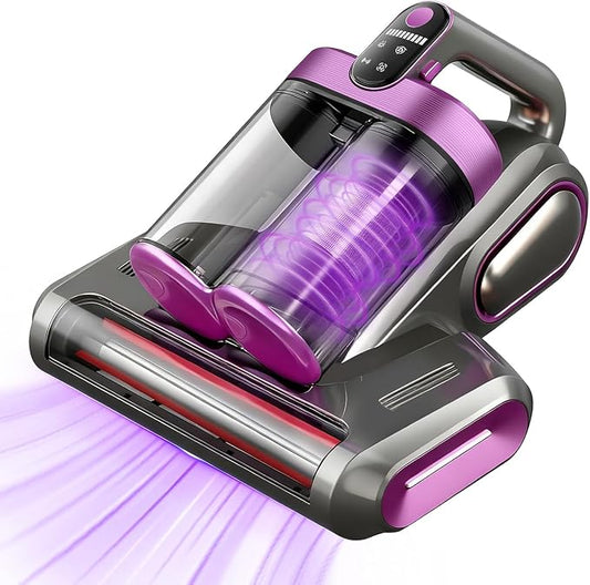 Mattress Vacuum Cleaner, 18Kpa Bed Vacuum Cleaner with 253.7nm UV-C Light & Heating & Ultrasonic Quintuple Tech & 80000 RPM/Min Brushroll Rotation, Widened Suction Port, 500W, Cordless (Purple)