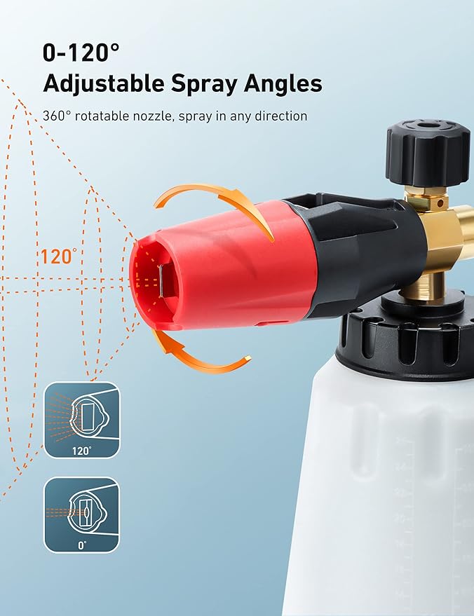 AstroAI Foam Cannon for Pressure Washer with 1/4" Quick Connect Plug, 1 L | Thick Foam, Car Wash, Heavy Duty Durable Foam Sprayer, Wide Neck, Adjustable Snow Foam Lance, Easy Install, Detailing, Brass