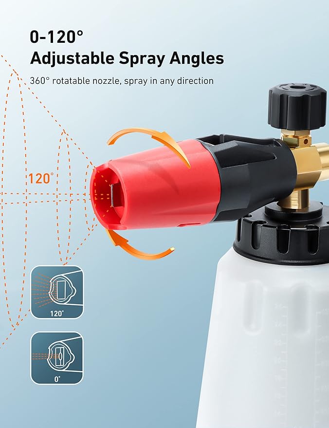 AstroAI Foam Cannon for Pressure Washer with 1/4" Quick Connect, 1L &5 Tips | Thick Foam, Car Wash, Heavy Duty Foam Sprayer Attachments, Wide Neck, Adjustable, 1/4" Quick Connector, 1L & 5 Nozzle Tips