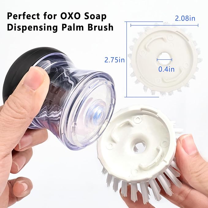 Scrub Brush 4 Pack for OXO Soap Dispenser & Dish Brush | Refill B compatible, stiff nylon bristles, white round 2.75" heads, kitchen sink brush, dish wand refill, safe for non-stick