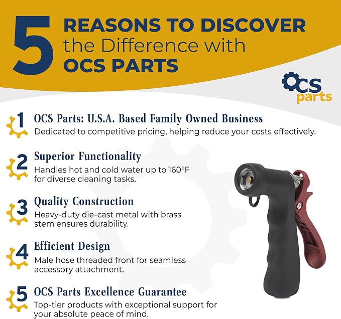 OCS Parts Industrial Nozzle - Heavy-Duty Hot or Cold Water Hose Nozzle | Enhanced Comfort Grip | Universal Fit
