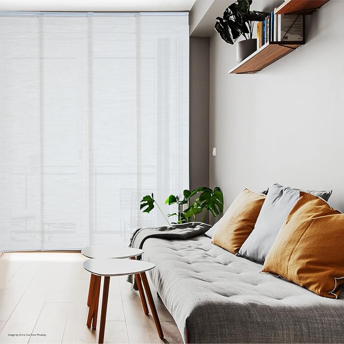 Replacement Fabric Panels for Sliding Glass Door (4-Pack, 23"x96"), Fabric Only, Natural Woven Blind Slats, Trimmable, Sheer, Track & Bottom Rail Not Included,Beige Cream