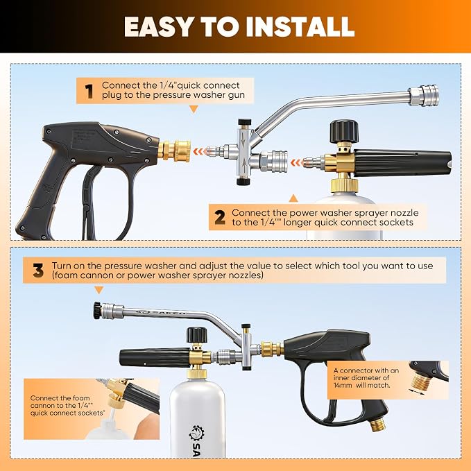 Saker Foam Cannon Dual Connector Accessory for Pressure Washer Kit,with Dual-Purpose Switch Spray Gun,Pressure Washer Gun for Car Washing and Cleaning,5 Color Power Washer Nozzle