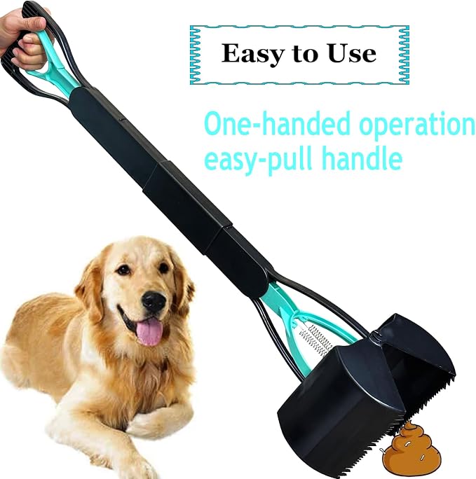 ienjoyed 32" Tall Pooper Scooper, Large Pooper Scooper for Dogs Heavy Duty, Dog Pooper Scooper with Long Handle & High Strength Durable Spring, Foldable Dog Poop Pick Up (Bottom Seamless)