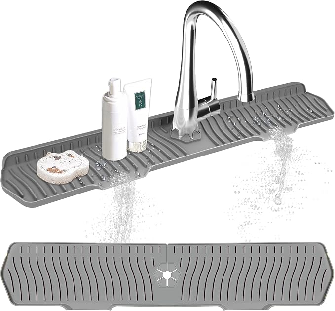 Kitchen Sink Splash Guard Gen2-30" x 6'' Silicone Sink Mat Splash Guard fit for Countertop, Bathroom,Farmhouse,RV by EBIGIC (Grey)