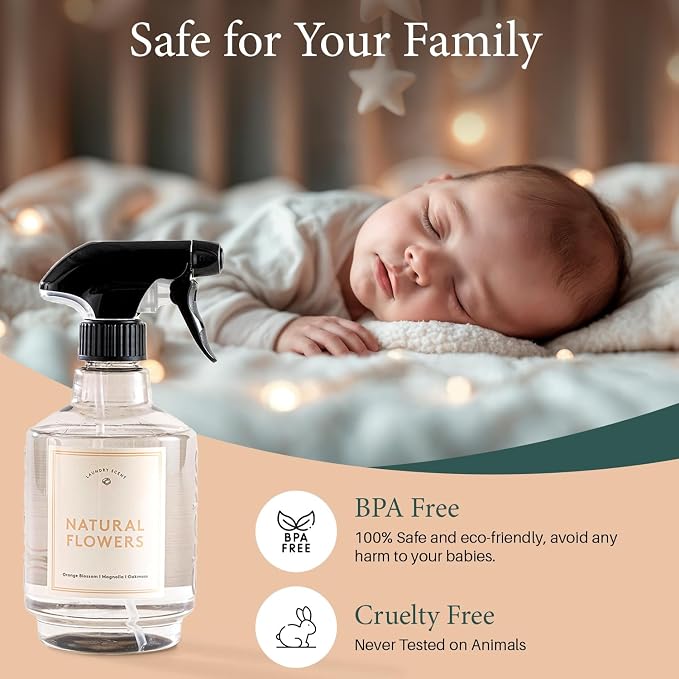 Chakra Freshener Fabric Spray - Long-Lasting Multi-Purpose Laundry Scent for Bedding, Clothes & Home Fabric Deodorizer, Luxury Room Deodorizer, Linen Spray w/Trigger, 33.8 fl oz, Natural Flowers