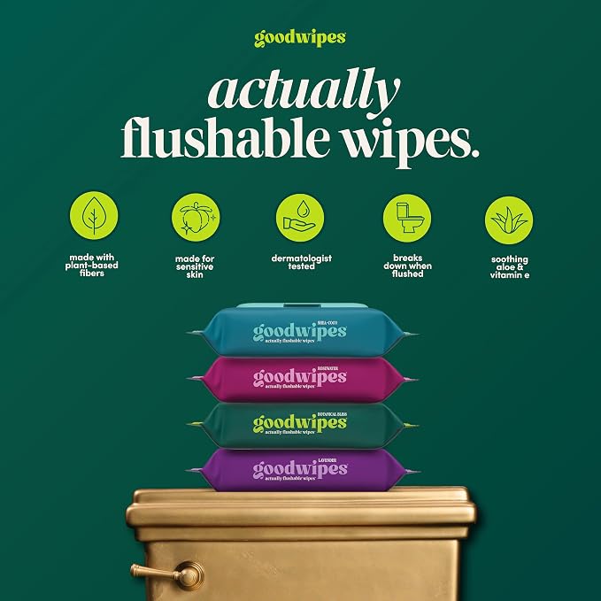 goodwipes Flushable Wipes for Adults - Botanical Bliss Butt Wipes for Women & Men, Septic Safe, Toilet & Bathroom Essentials, Extra Large, 318 Count (6 Packs and 1 Travel Pack)