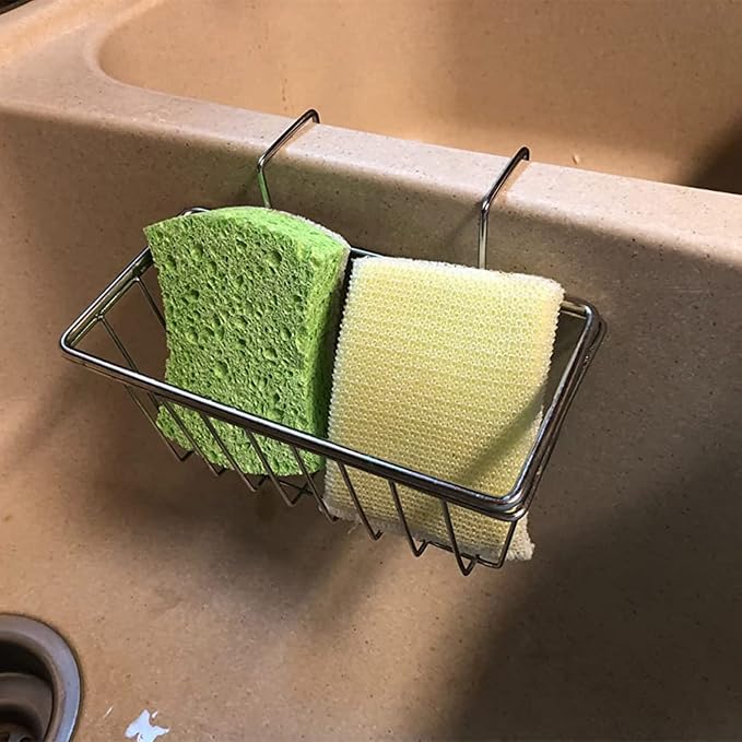 Kitchen Sponge Holder - JIANYI Stainless Steel Holder, Kitchen Sink Caddy, Dishwashing Liquid Drainer Rack - Sink Organizer for Sponge Brush Soap Towel and Sink Supplies