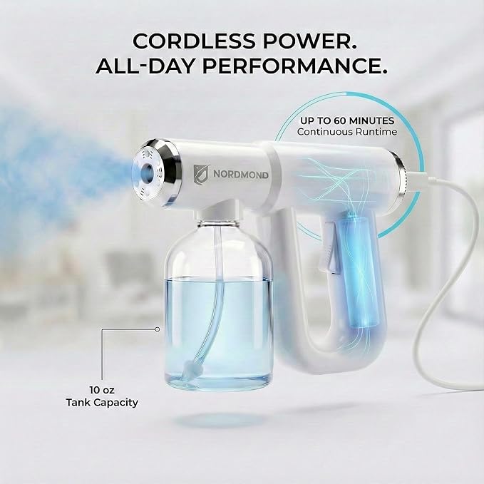 The Original Disinfectant Fogger Machine - Professional Sanitizer Sprayer - ULV Atomizer & Nano Steam Gun – Rechargeable Barber Spray Gun with Blue Light V2