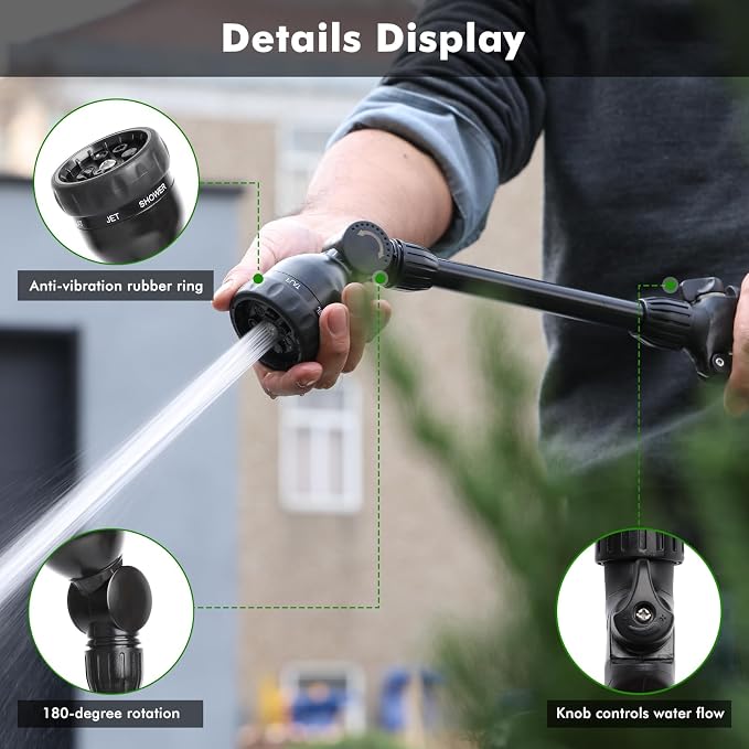 RESTMO Heavy Duty Metal Hose Wand, Watering Wand for Garden Hose | 180° Swivel Ratcheting Head, 16'' Hose Sprayer, 7 Spray Patterns, Flow Control, Ideal for Hanging Baskets & Shrubs