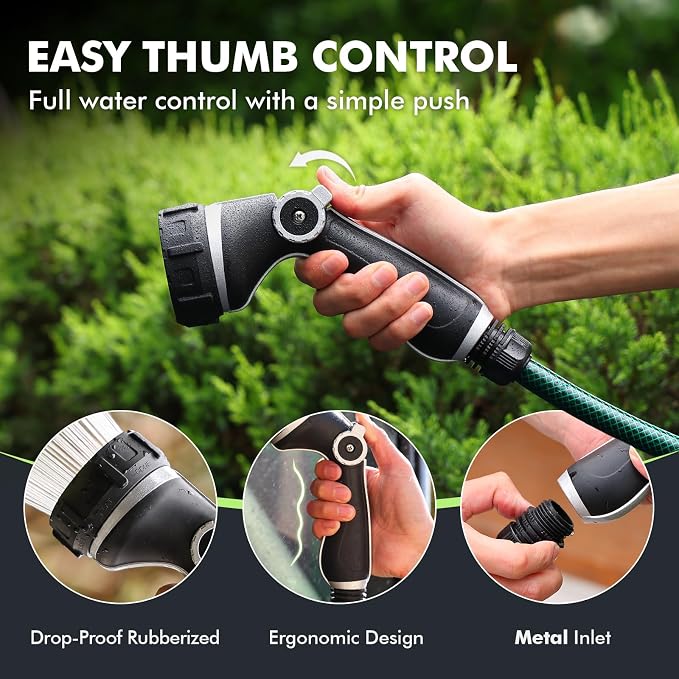 RESTMO Hose Nozzle Heavy Duty, Hose Spray Nozzle Thumb Control for Outdoor | 7 Adjustable Spray Patterns, Leak Proof Hose Nozzle with Flow Control, Ideal for Plants & Lawns, Cars & Pets