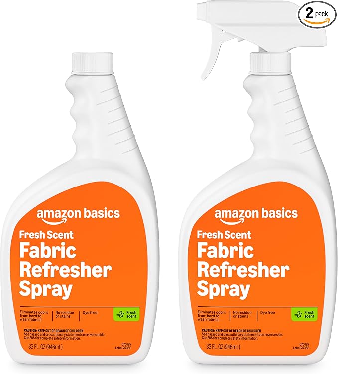 Amazon Basics Fabric Spray, Fabric Freshner, Fresh Scent, 32 fl oz, Pack of 2, Packaging May Vary