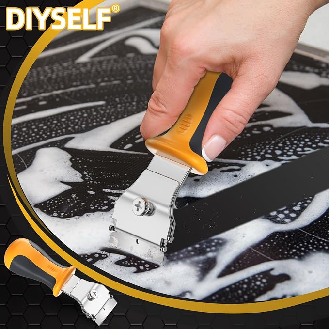 DIYSELF 12 Pack Razor Blade Scraper, Extendable Handle & 10 Extra Blades | Glass Scraper, Window Scraper & Oven Scraper for Cleaning Floors, Glass & Stove Tops, Blade Scraper and Protective Cover