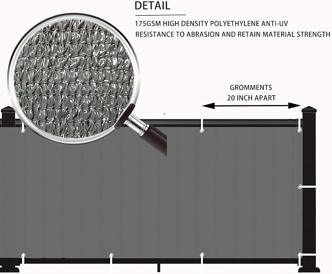 LOVE STORY 2.5' x 10' Balcony Privacy Screen Cover for Apartment, Dark Grey | HDPE Fabric, 95% UV Block, Fence Cover for Patio Deck, Railing Screen for Porch, Privacy Protective, Custom Size Available