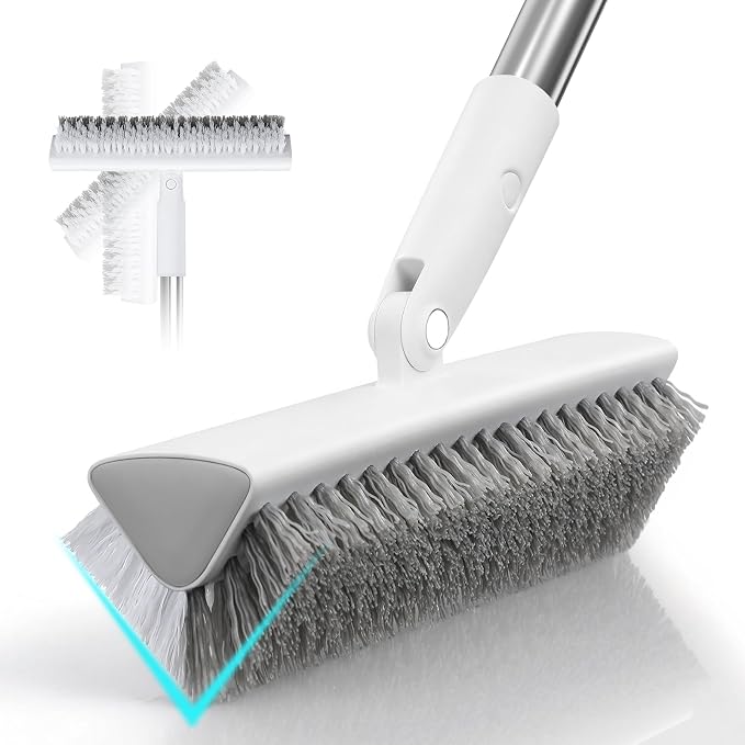MOPALL Shower Bathtub Scrubber Brush for Cleaning with 55" Long Handle | Dual sided Stiff Bristle, 180° Rotatable V Shape Head, Heavy Duty Stainless Steel Handle, for Tile, Patio/Deck/Garage/Corner