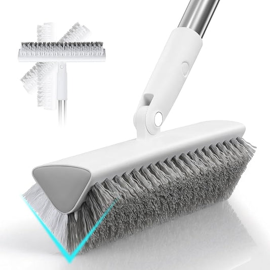 MOPALL Shower Bathtub Scrubber Brush for Cleaning with 55" Long Handle | Dual sided Stiff Bristle, 180° Rotatable V Shape Head, Heavy Duty Stainless Steel Handle, for Tile, Patio/Deck/Garage/Corner