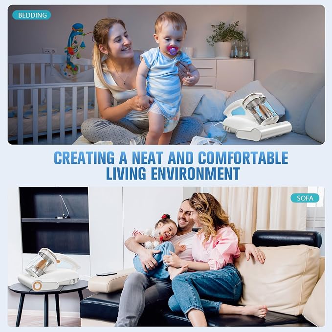 Mattress Vacuum with UV-C Light,16Kpa Bed Vacuum Cleaner for Sofa,Crib | 140°F High Heat, Ultrasonic, Double Dust Cup, Anti-Entanglement Roller, 5m Cord, 500W Motor, for Mattress, Couch, Pet Bed