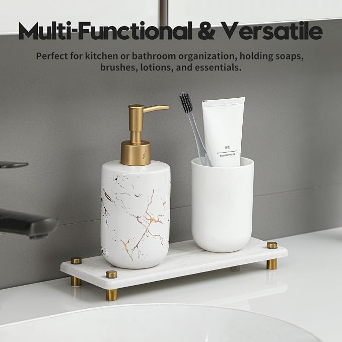 Stone Drying Tray, Gold Sink Caddy, Water Absorbing Faucet Mat Kitchen Sink Organizer, Diatomite Bathroom Counter Coaster, Soap Dish Rack Riser Dispenser Sponge Holder, Beige 10" x 4"